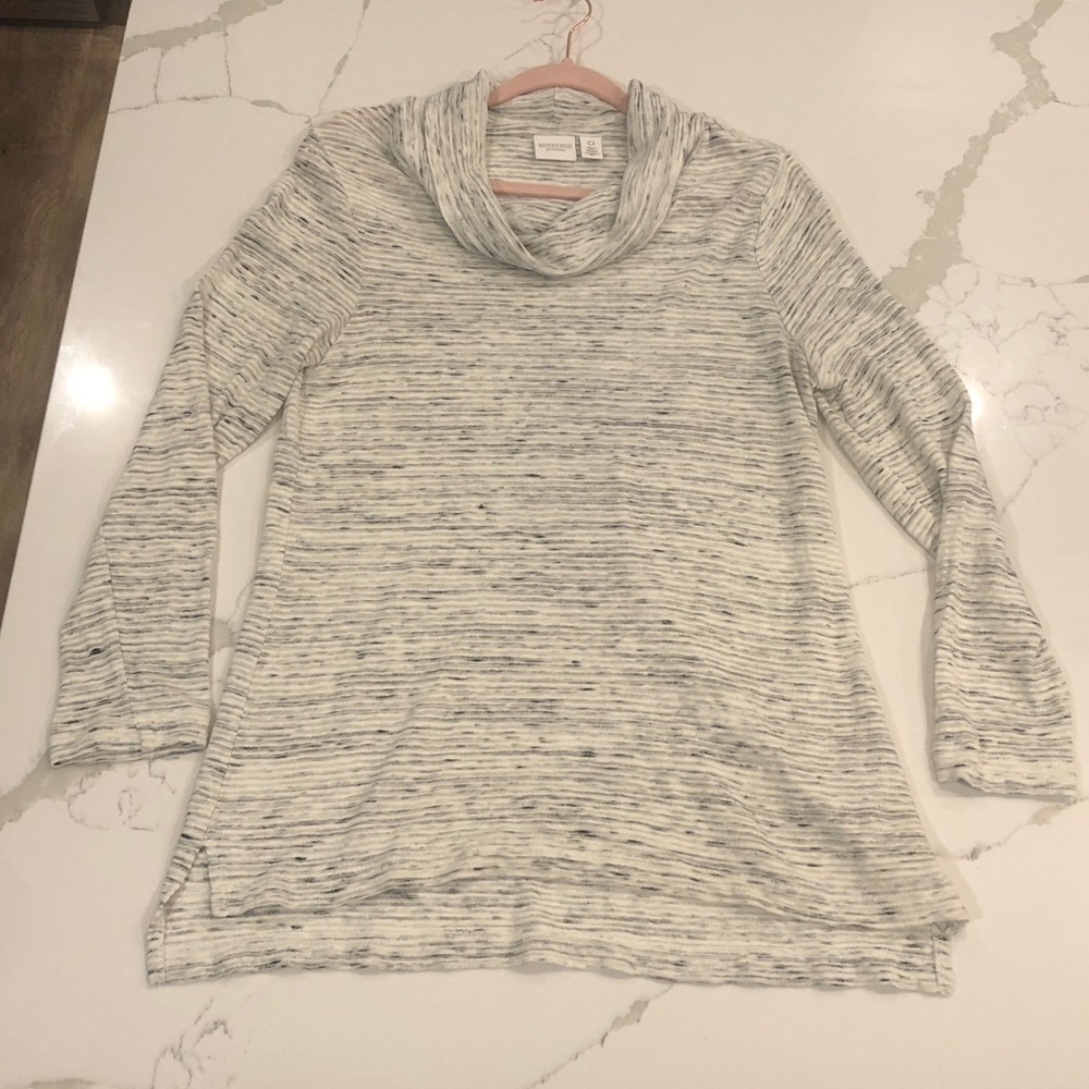 Weekends by Chico’s 0 Cowl Neck Long Sleeve Tunic Top Womens S Gray Cozy Casual